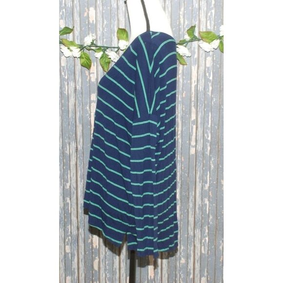 Aerie Ladies L Knit Top Navy Blue & Green Striped V-Neck Stretch Viscose Popover - Picture 4 of 7